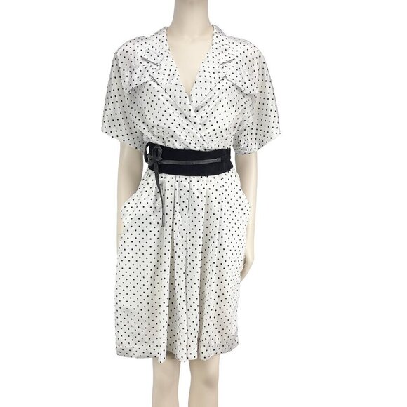 ALGO-ETTES VTG Romper 80´s 90’s Polka Dot Satin White & Black Knee-Lenght Retro - Picture 13 of 14